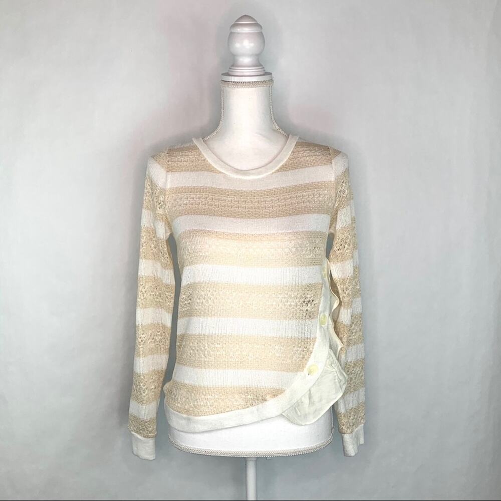 Anthropologie Clu + Willoughby Ruffle Sweater Size XS‎ Ivory Ruffle